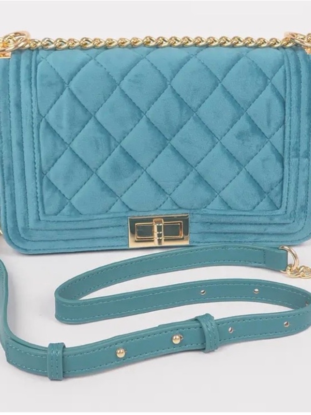 Quilted Teal Shoulder Bag with Gold Hardware